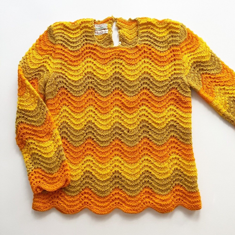 Vtg Groovy Mod Retro Sweater Orange Yellow Brown Made Italy for Maison Blanche